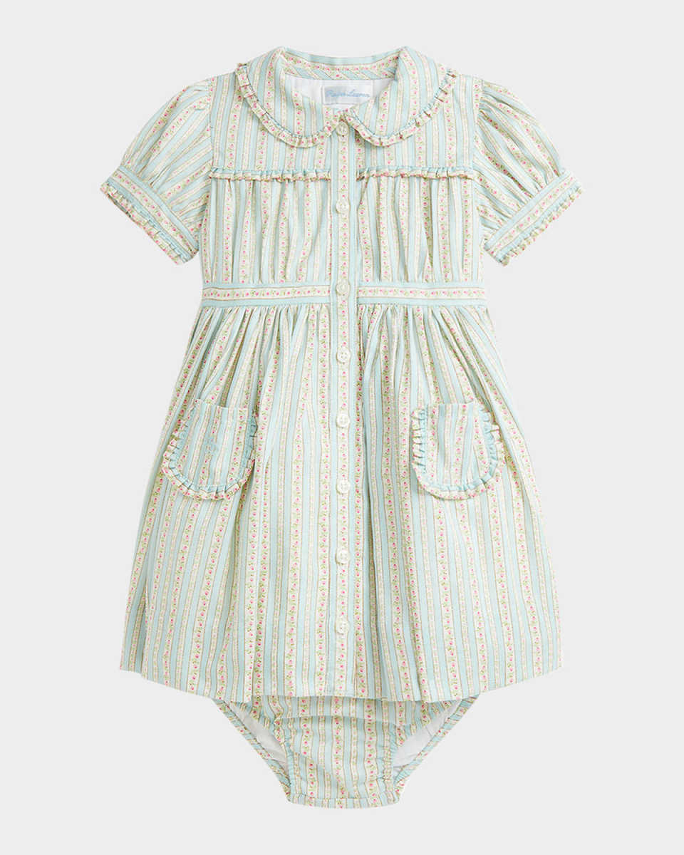 Girl's Floral-Print Dress W/ Bloomers, Size 9M-